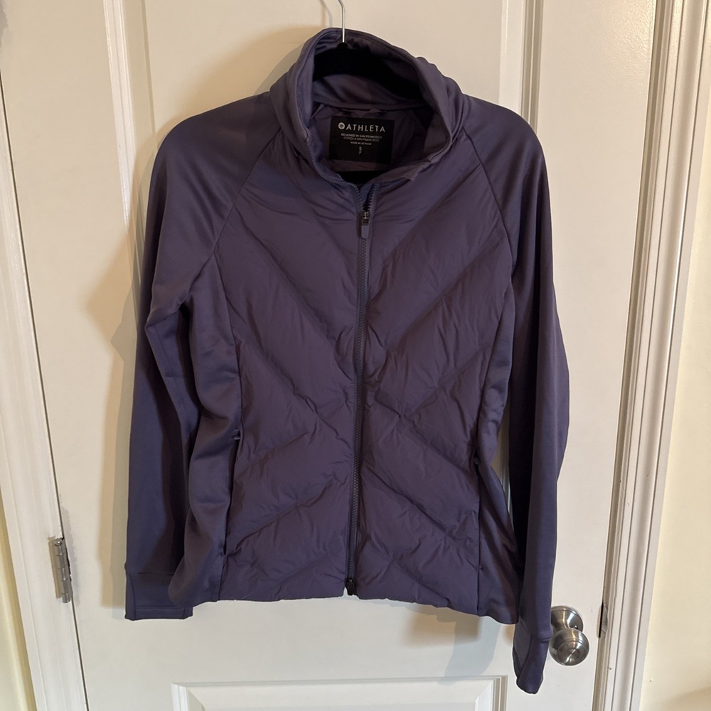 Athleta Inlet Jacket Purple Down Hybrid Zip Coat Size Small Missing Hood